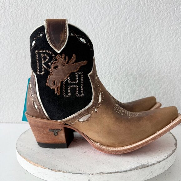 Lane RODEO HOUSTON Cowboy Booties Brown Western Snip Toe Short Boots Women 8 - Picture 2 of 13